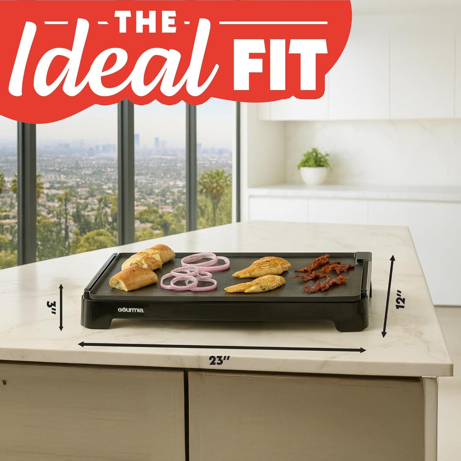 image:imageGourmia 22 Inch XL Electric Griddle Pan Nonstick Extra Large Flat Top Ceramic Surface Countertop Cooker Adjustable 200F400F PullOut Drip Tray Compact HandleFree Design