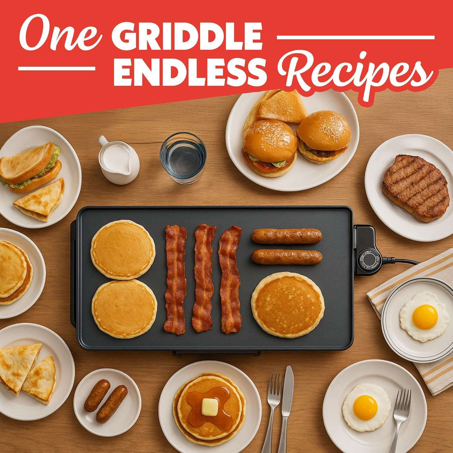 image:imageGourmia 22 Inch XL Electric Griddle Pan Nonstick Extra Large Flat Top Ceramic Surface Countertop Cooker Adjustable 200F400F PullOut Drip Tray Compact HandleFree Design