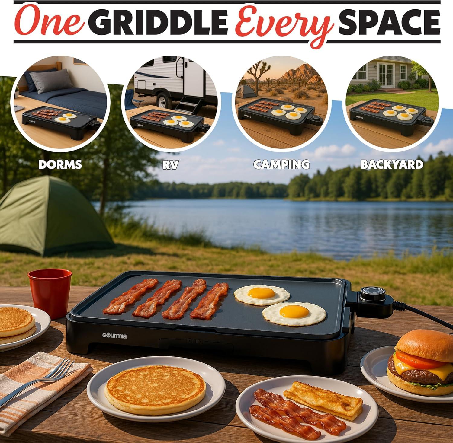 image:imageGourmia 22 Inch XL Electric Griddle Pan Nonstick Extra Large Flat Top Ceramic Surface Countertop Cooker Adjustable 200F400F PullOut Drip Tray Compact HandleFree Design