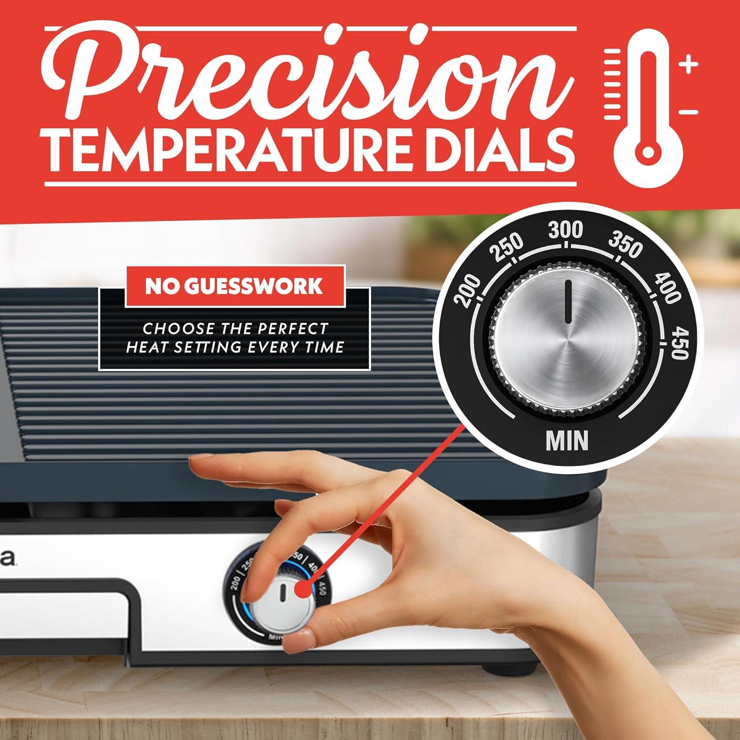 image:imageGourmia 3in1 Indoor Grill amp Griddle Electric Combo Dual Independent Cooking Zones Reversible Nonstick Ceramic Plates XL Cooking Surface 250400F Adjustable Temp Dishwasher Safe