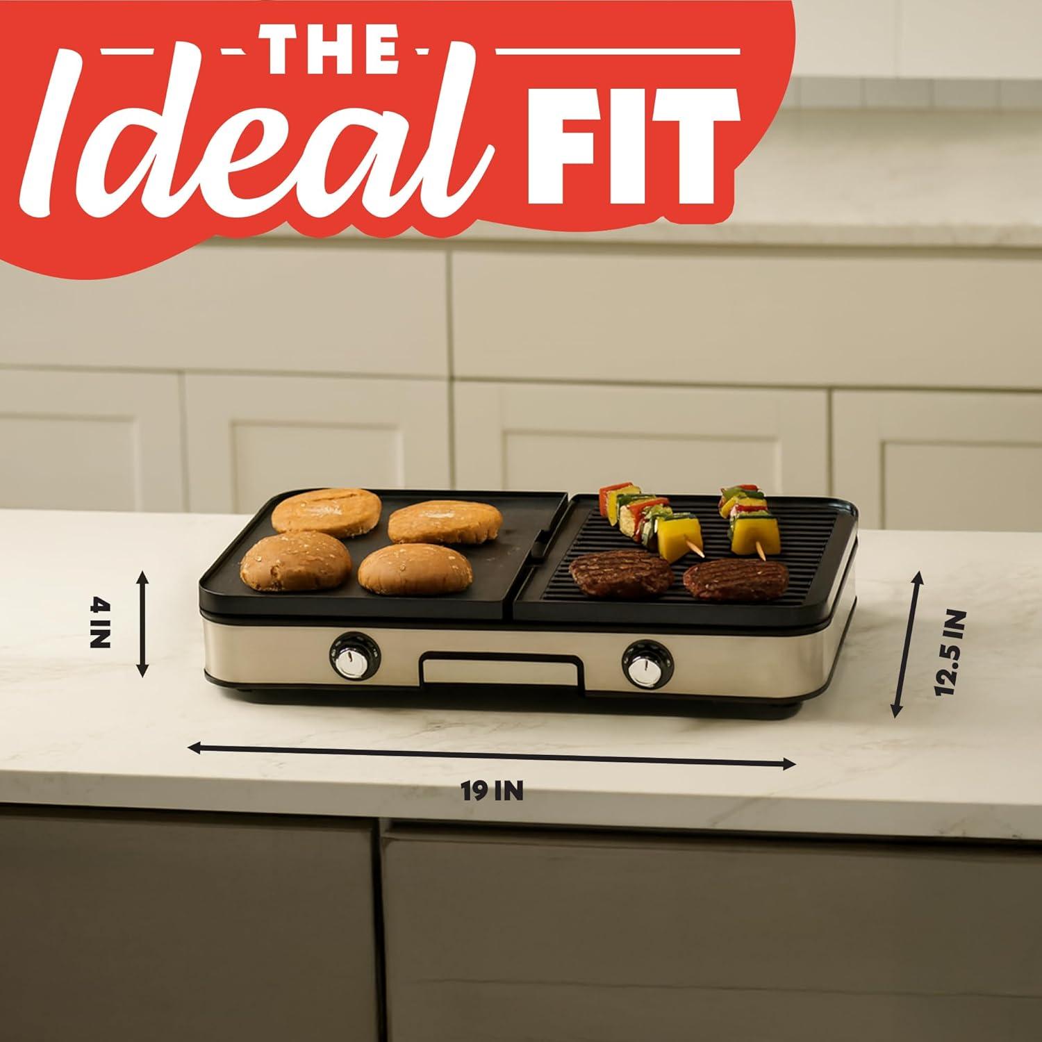 image:imageGourmia 3in1 Indoor Grill amp Griddle Electric Combo Dual Independent Cooking Zones Reversible Nonstick Ceramic Plates XL Cooking Surface 250400F Adjustable Temp Dishwasher Safe