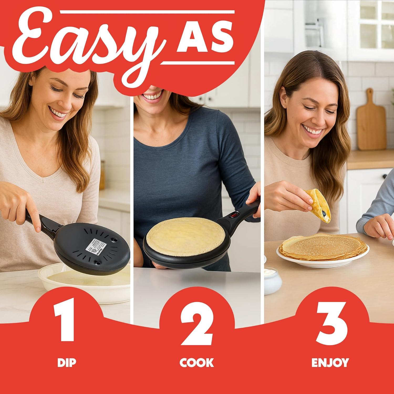 image:imageGourmia 8 Electric Crepe Maker Nonstick Ceramic Surface OneTouch Operation Includes Batter Tray Compact amp Easy to Clean Crepe Pancake amp Tortilla Maker