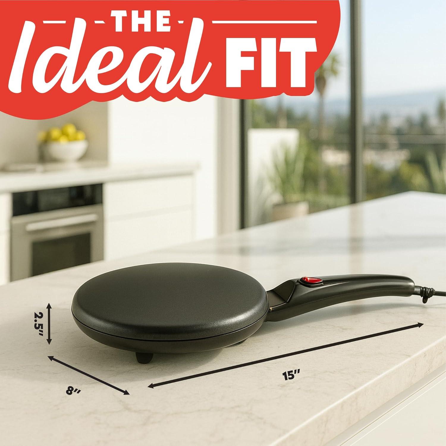 image:imageGourmia 8 Electric Crepe Maker Nonstick Ceramic Surface OneTouch Operation Includes Batter Tray Compact amp Easy to Clean Crepe Pancake amp Tortilla Maker