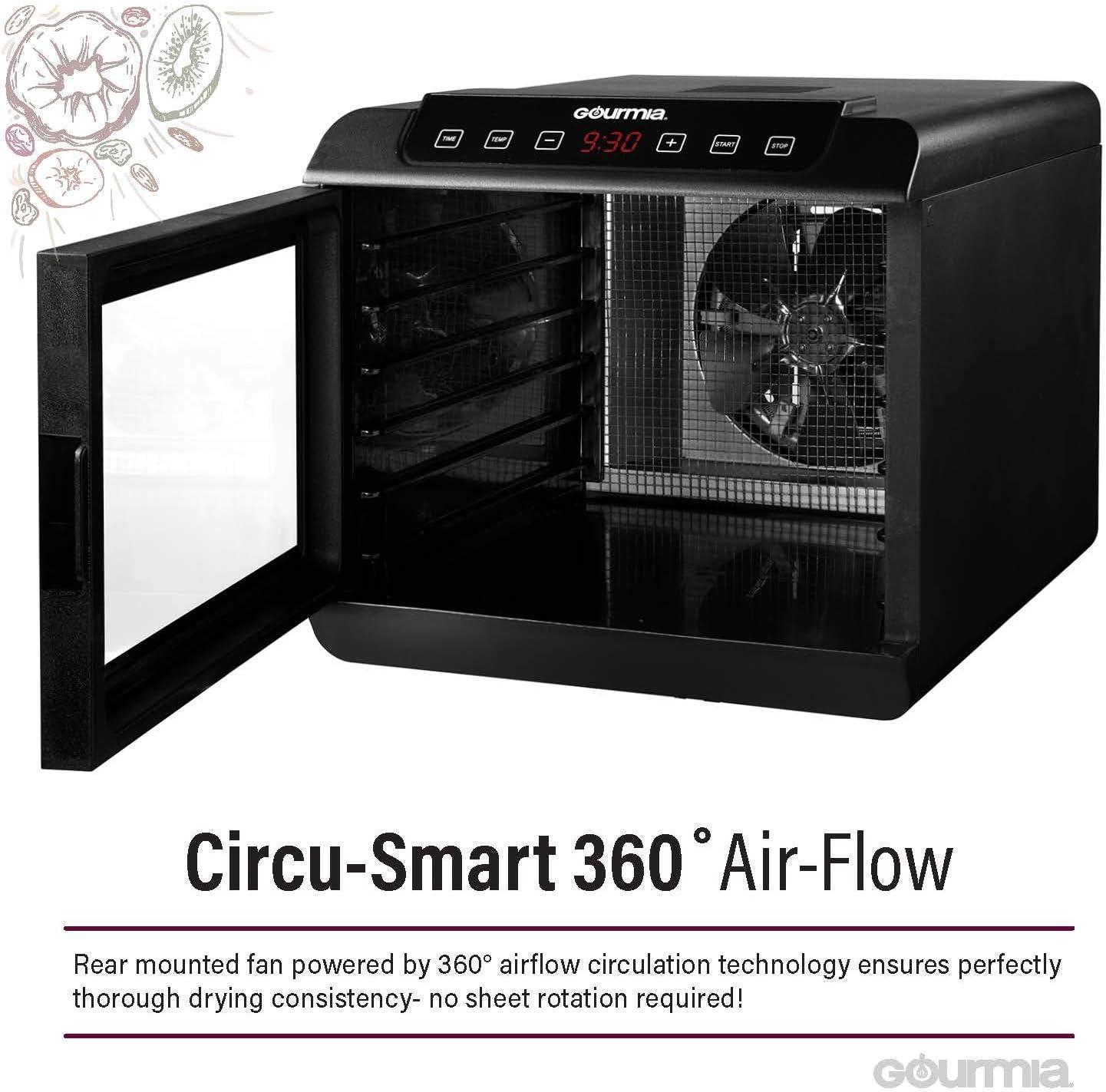 image:imageGourmia 8 Tray Digital Food Dehydrator 360 Airflow 30 Minute24 Hour Timer Glass Door Jerky Fruits Veggies amp More 95F185F 625W Stainless Steel6 Tray