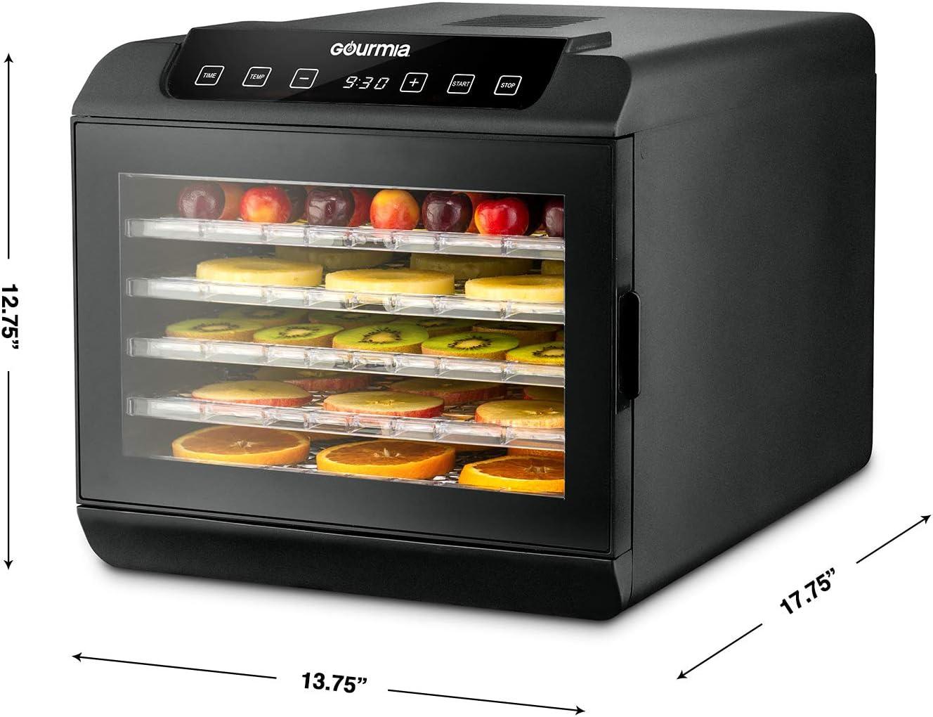 image:imageGourmia 8 Tray Digital Food Dehydrator 360 Airflow 30 Minute24 Hour Timer Glass Door Jerky Fruits Veggies amp More 95F185F 625W Stainless Steel6 Tray