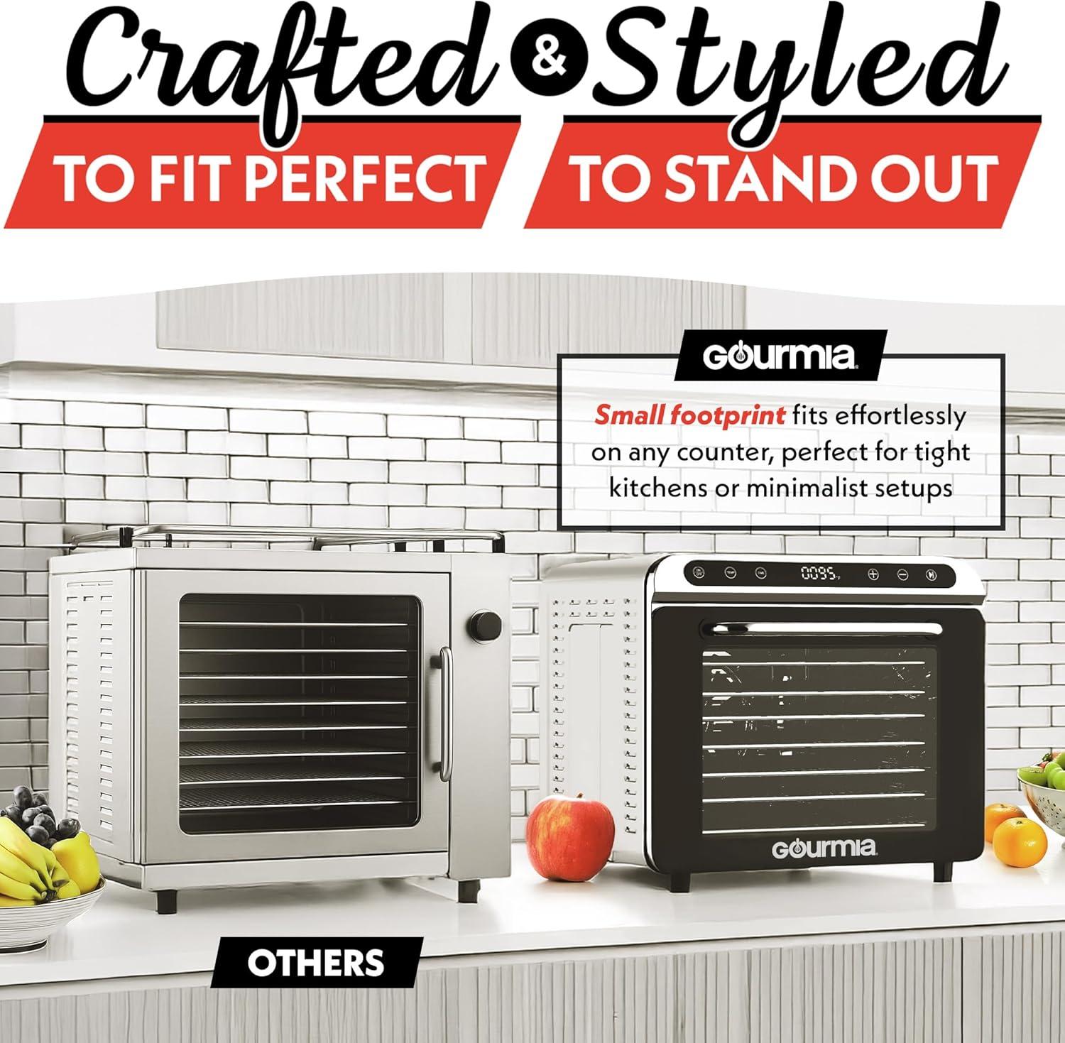 image:imageGourmia 8 Tray Digital Food Dehydrator 360 Airflow 30 Minute24 Hour Timer Glass Door Jerky Fruits Veggies amp More 95F185F 625W Stainless Steel8 Tray