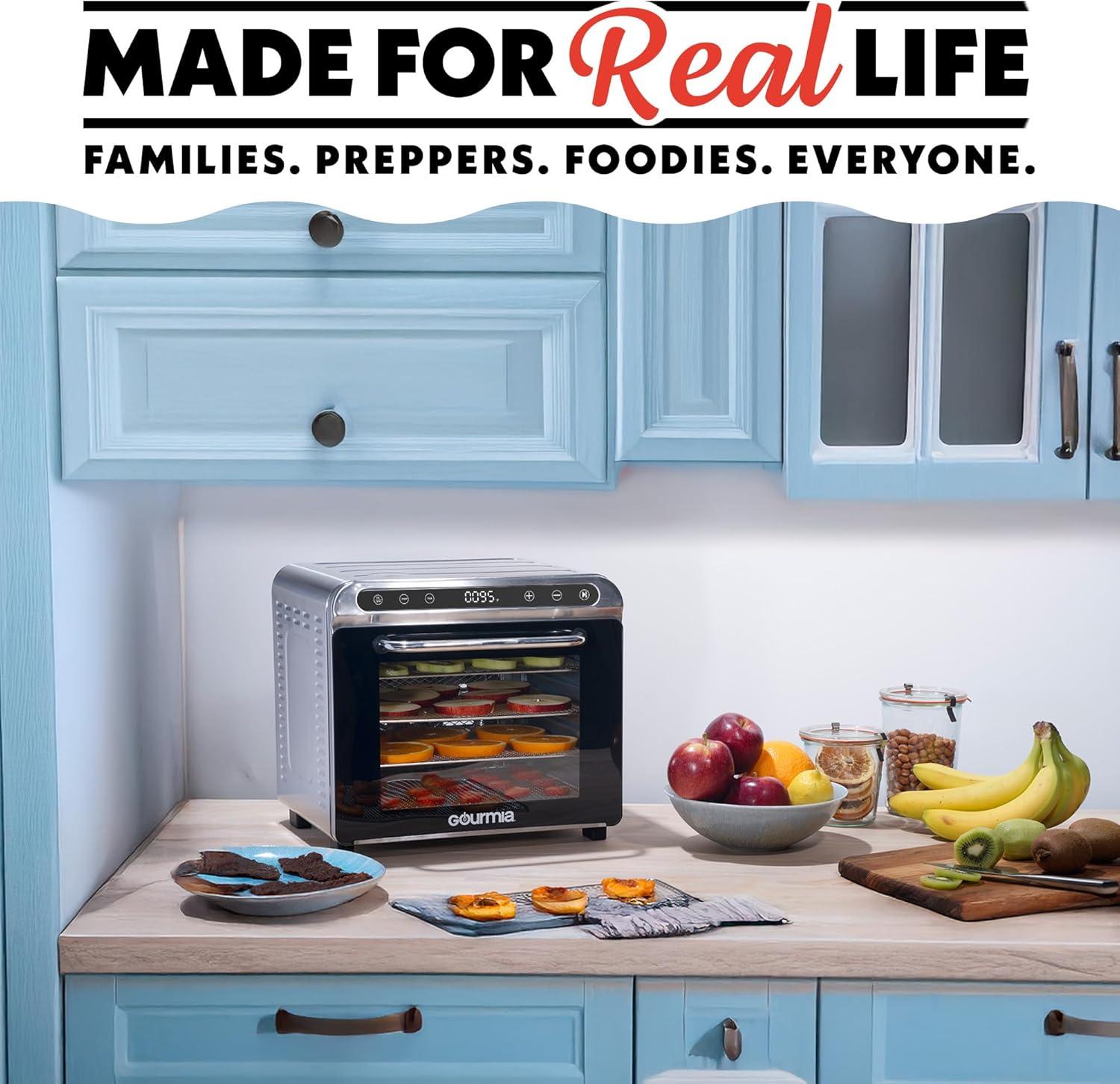 image:imageGourmia 8 Tray Digital Food Dehydrator 360 Airflow 30 Minute24 Hour Timer Glass Door Jerky Fruits Veggies amp More 95F185F 625W Stainless Steel8 Tray