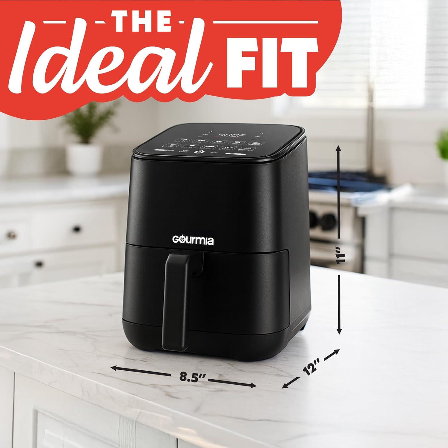 image:imageGourmia Air Fryer 2 Qt Capacity FryForce 360 Digital Display with 8 Presets Bake Broil Dehydrate Reheat Dishwasher Safe Accessories Black