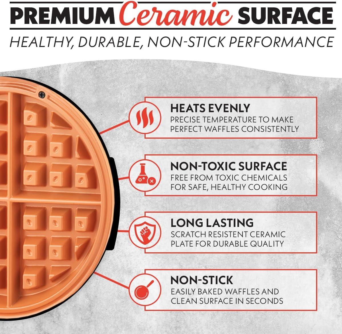 image:imageGourmia Belgian Waffle Maker Compact Design with Upright Storage Adjustable Browning and EasyClean Nonstick Ceramic Plates Stainless Steel