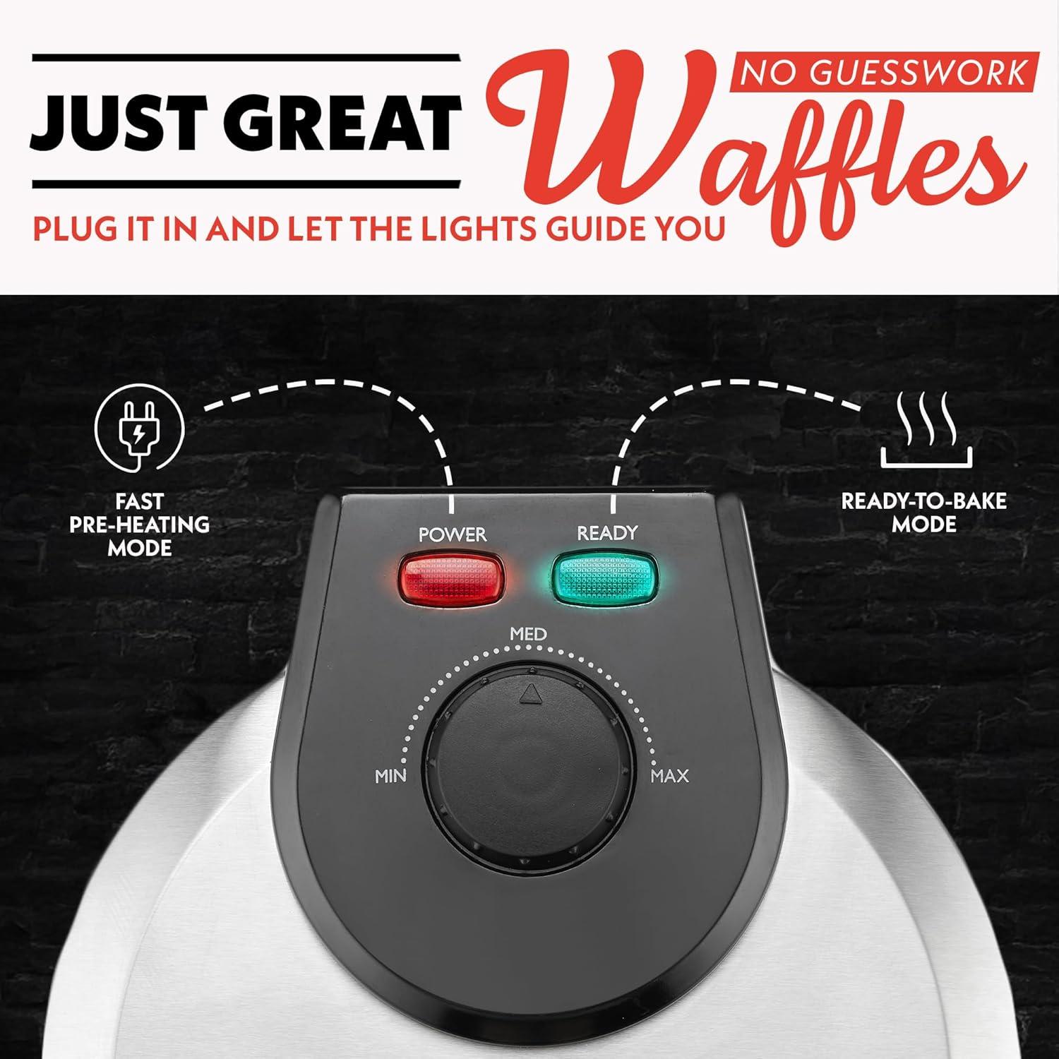 image:imageGourmia Belgian Waffle Maker Compact Design with Upright Storage Adjustable Browning and EasyClean Nonstick Ceramic Plates Stainless Steel