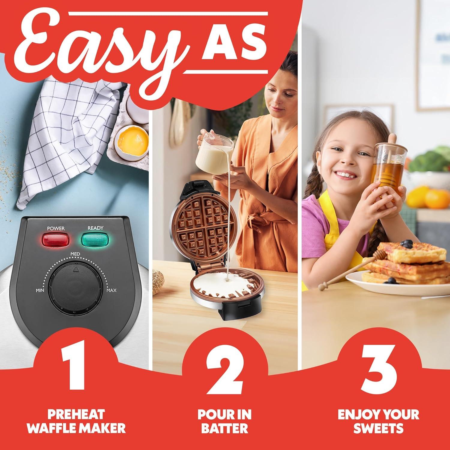 image:imageGourmia Belgian Waffle Maker Compact Design with Upright Storage Adjustable Browning and EasyClean Nonstick Ceramic Plates Stainless Steel