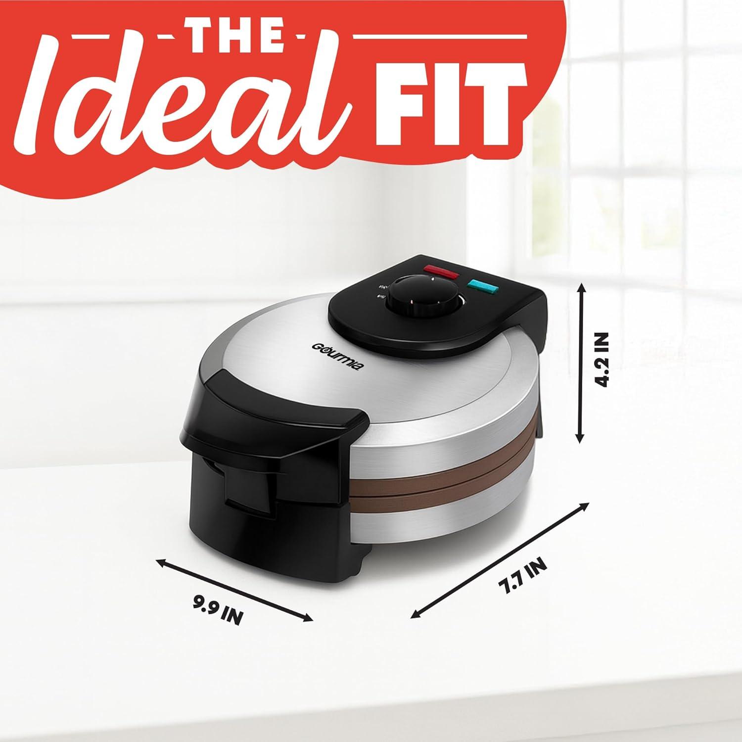 image:imageGourmia Belgian Waffle Maker Compact Design with Upright Storage Adjustable Browning and EasyClean Nonstick Ceramic Plates Stainless Steel
