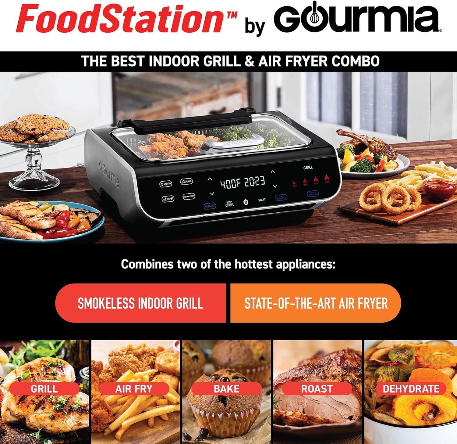 image:imageGourmia Smokeless Indoor Grill amp Air Fryer raclette grill with Smoke Extracting Technology for indoor grill ExtraLarge Nonstick Cooking electric grill indoor Korean BBQ Style 6 Quart FoodStationAir Fryer Grill 6 QT