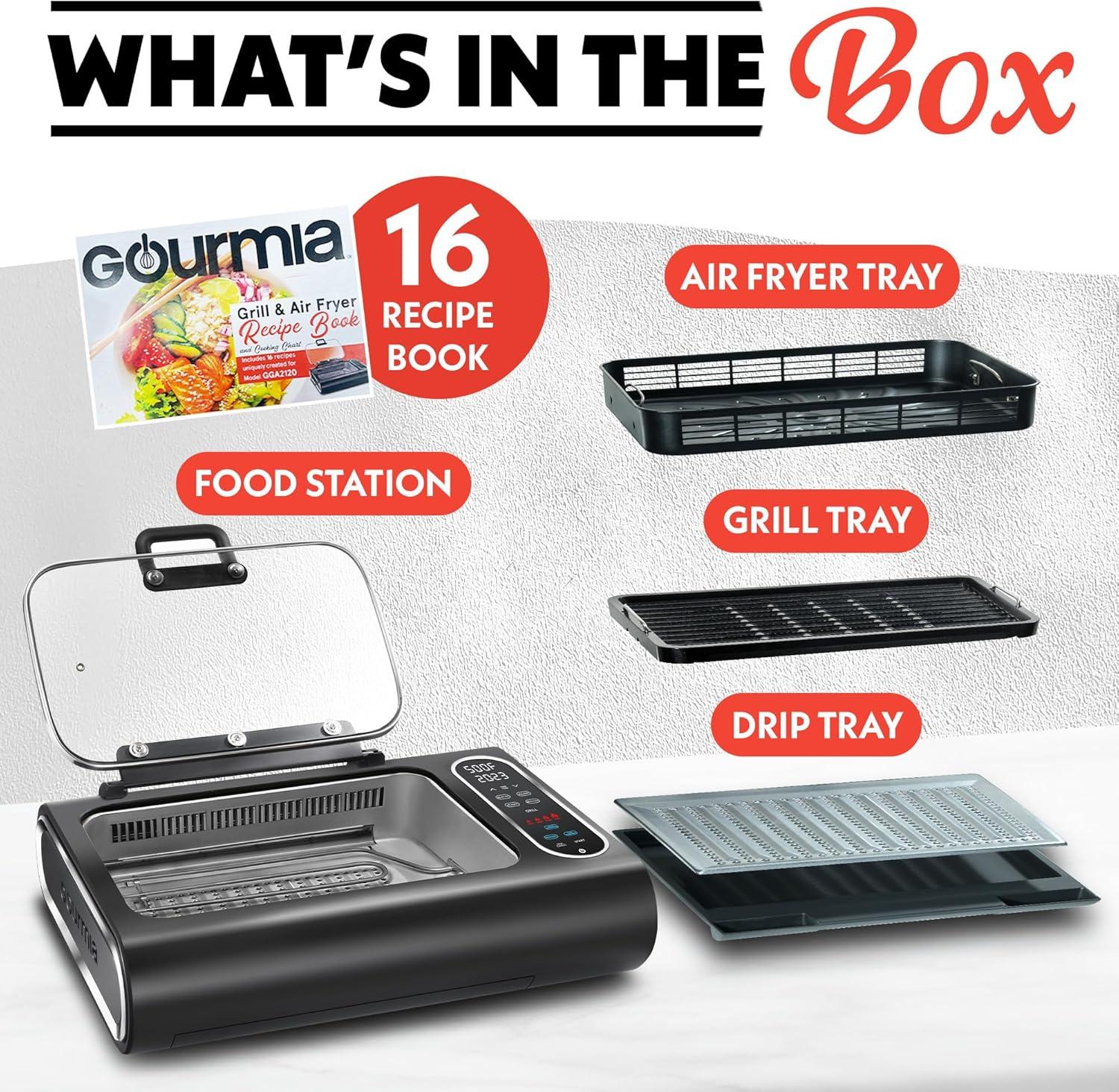 image:imageGourmia Smokeless Indoor Grill amp Air Fryer raclette grill with Smoke Extracting Technology for indoor grill ExtraLarge Nonstick Cooking electric grill indoor Korean BBQ Style 6 Quart FoodStation6Q