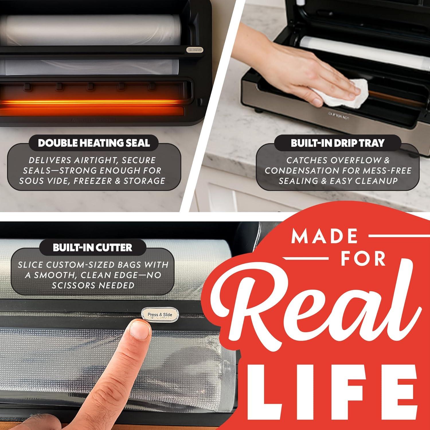 image:imageGourmia Vacuum Sealer Food Preservation System with Marinate Mode and Vacuum Hose Pulse Control LED Display BuiltIn Cutter Gentle amp Normal Vacuum Options Stainless Steel