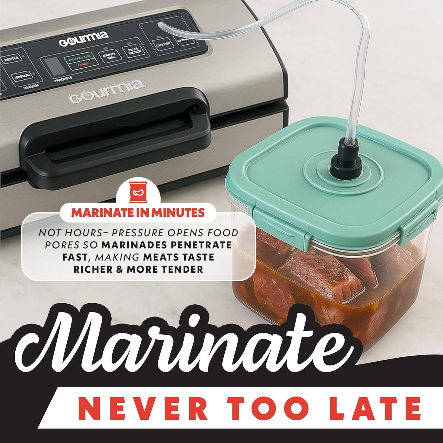 image:imageGourmia Vacuum Sealer Food Preservation System with Marinate Mode and Vacuum Hose Pulse Control LED Display BuiltIn Cutter Gentle amp Normal Vacuum Options Stainless Steel