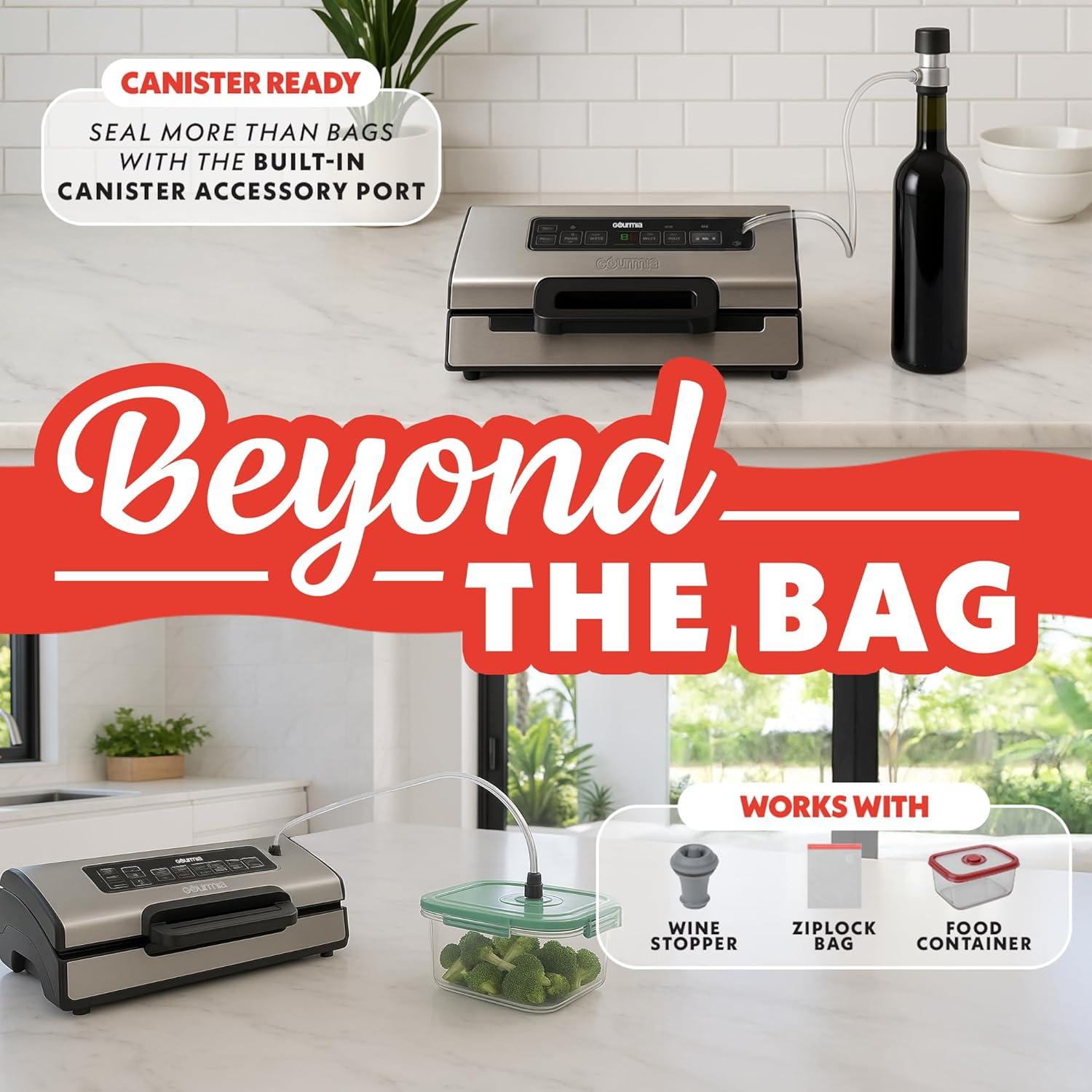 image:imageGourmia Vacuum Sealer Food Preservation System with Marinate Mode and Vacuum Hose Pulse Control LED Display BuiltIn Cutter Gentle amp Normal Vacuum Options Stainless Steel