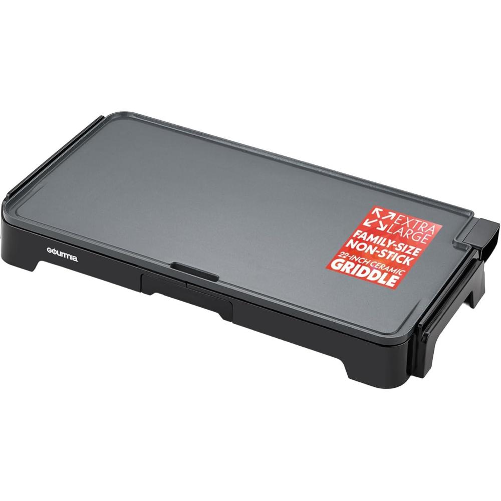 image:imageGourmia 22 Inch XL Electric Griddle Pan Nonstick Extra Large Flat Top Ceramic Surface Countertop Cooker Adjustable 200F400F PullOut Drip Tray Compact HandleFree Design
