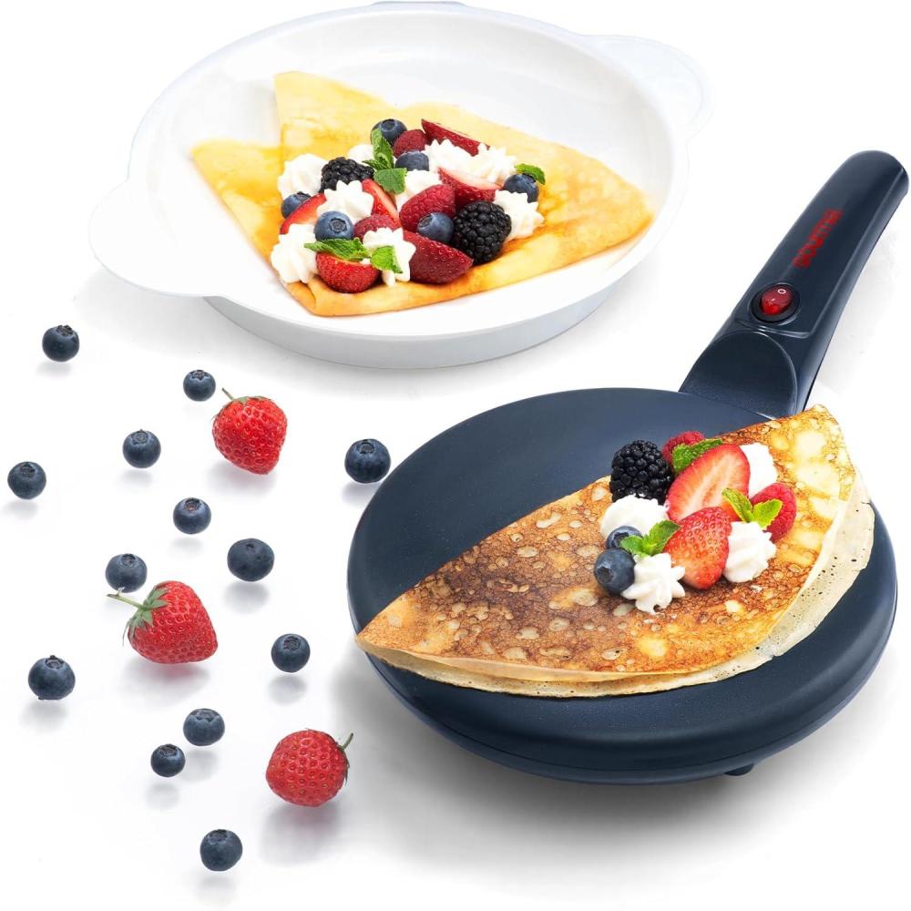image:imageGourmia 8 Electric Crepe Maker  Nonstick Ceramic Surface OneTouch Operation Includes Batter Tray Compact amp Easy to Clean Crepe Pancake amp Tortilla Maker
