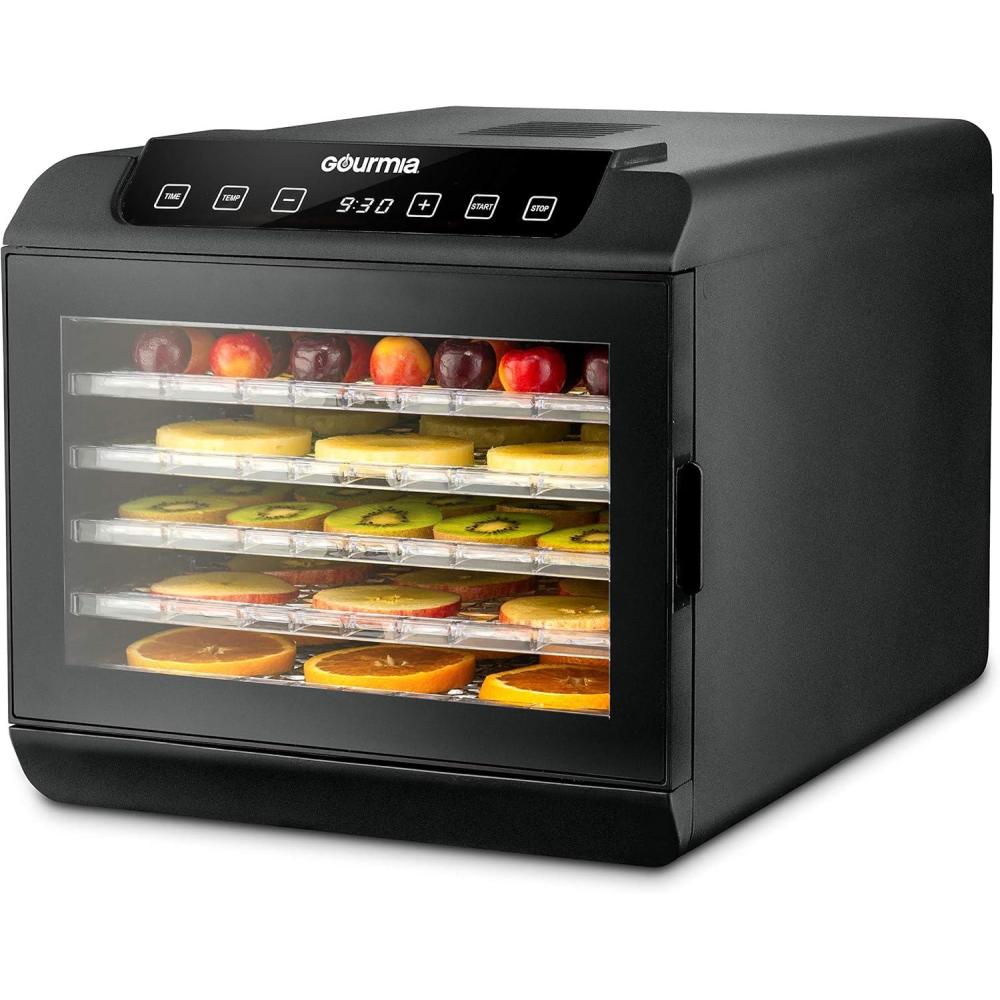 image:imageGourmia 8 Tray Digital Food Dehydrator  360 Airflow 30 Minute24 Hour Timer Glass Door Jerky Fruits Veggies amp More 95F185F 625W Stainless Steel6 Tray
