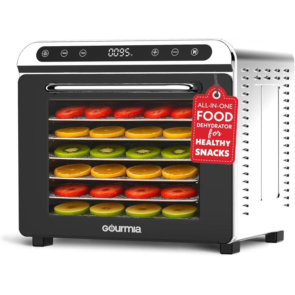 image:imageGourmia 8 Tray Digital Food Dehydrator  360 Airflow 30 Minute24 Hour Timer Glass Door Jerky Fruits Veggies amp More 95F185F 625W Stainless Steel8 Tray