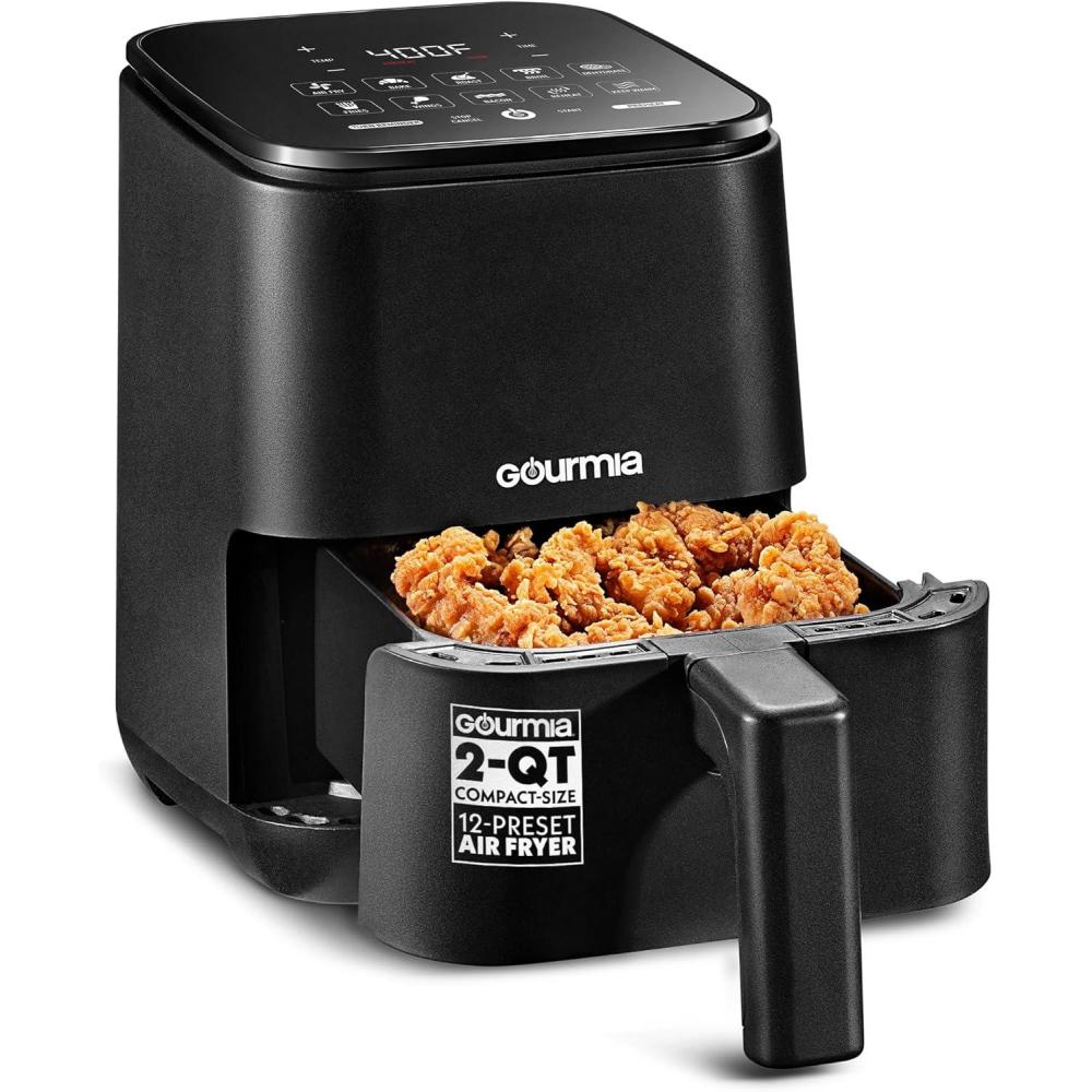 image:imageGourmia Air Fryer 2 Qt Capacity FryForce 360 Digital Display with 8 Presets Bake Broil Dehydrate Reheat Dishwasher Safe Accessories Black