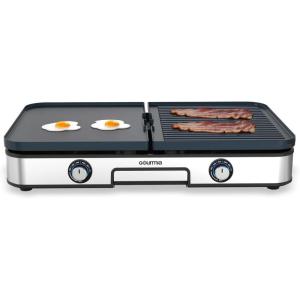 Gourmia 3-in-1 Indoor Grill & Griddle Electric Combo – Dual Independent Cooking Zones, Reversible Nonstick Ceramic Plates, XL Cooking Surface, 250–400°F Adjustable Temp, Dishwasher Safe