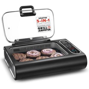 Gourmia Smokeless Indoor Grill & Air Fryer raclette grill with Smoke Extracting Technology for indoor grill Extra-Large Nonstick Cooking electric grill indoor Korean BBQ Style 6 Quart FoodStation™(6Q)