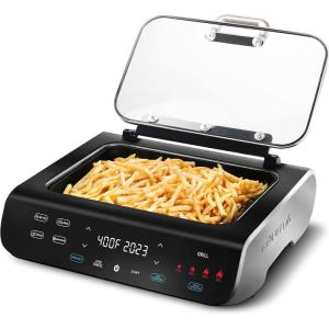 Gourmia Smokeless Indoor Grill & Air Fryer raclette grill with Smoke Extracting Technology for indoor grill Extra-Large Nonstick Cooking electric grill indoor Korean BBQ Style 6 Quart FoodStation™(Air Fryer Grill 6 QT)
