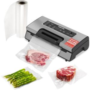 Gourmia Vacuum Sealer – Food Preservation System with Marinate Mode and Vacuum Hose, Pulse Control, LED Display, Built-In Cutter, Gentle & Normal Vacuum Options, Stainless Steel