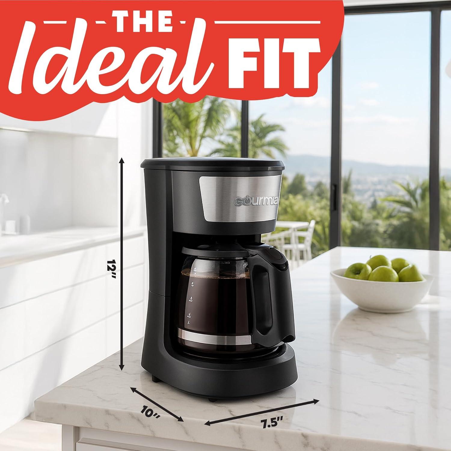 image:imageGourmia 12 Cup OneTouch Coffee Maker Pause and Serve with Automatic Keep Warm Easy View Water Window Compact Design Stainless Steel Accents Black