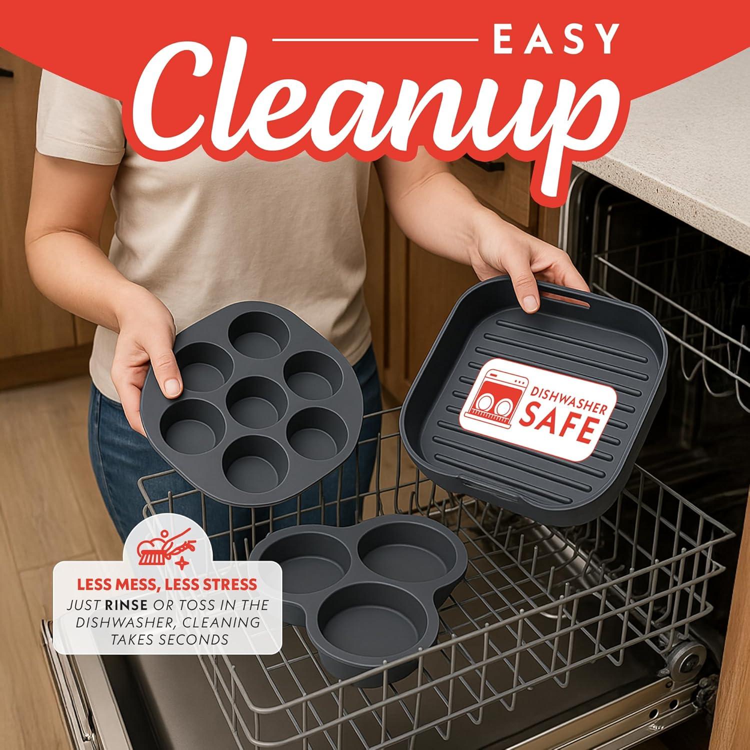image:imageGourmia Air Fryer Accessories Set 3 Piece Silicone Liner Egg Bite Cooker 7Hole Cupcake Mold BPAFree Nonstick Heat Resistant 445F Dishwasher Safe Food Grade