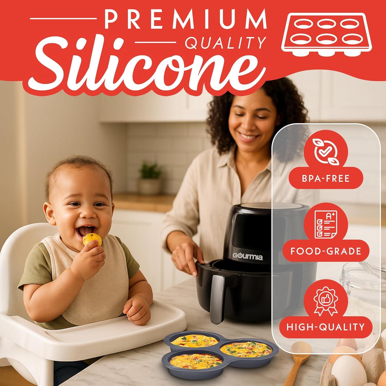 image:imageGourmia Air Fryer Accessories Set 3 Piece Silicone Liner Egg Bite Cooker 7Hole Cupcake Mold BPAFree Nonstick Heat Resistant 445F Dishwasher Safe Food Grade
