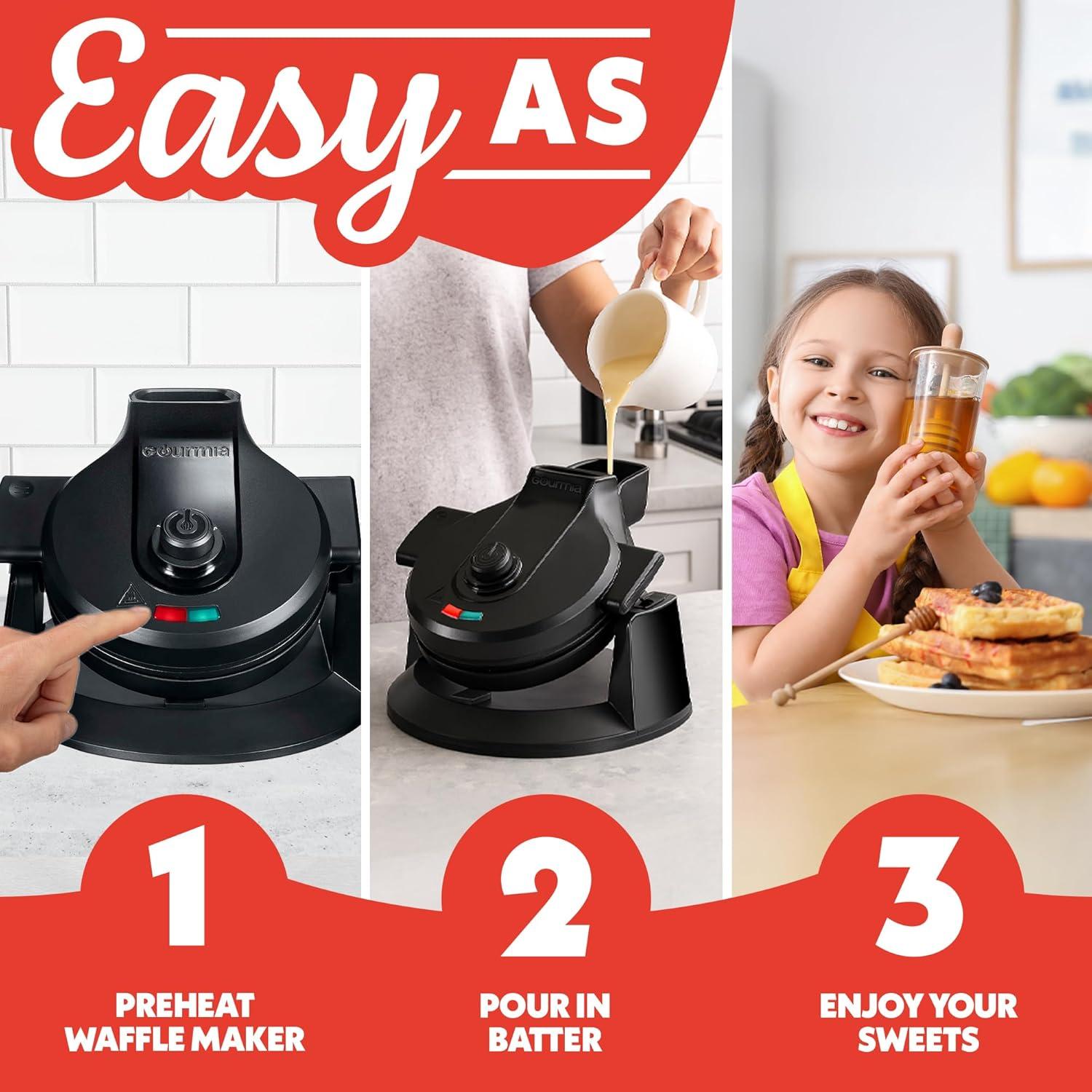 image:imageGourmia Belgian Waffle Maker Nonstick Adjustable Browning Control Cool Touch Handle Indicator Lights Quick Heat amp Upright Storage Compact 1100W Stainless SteelBlack