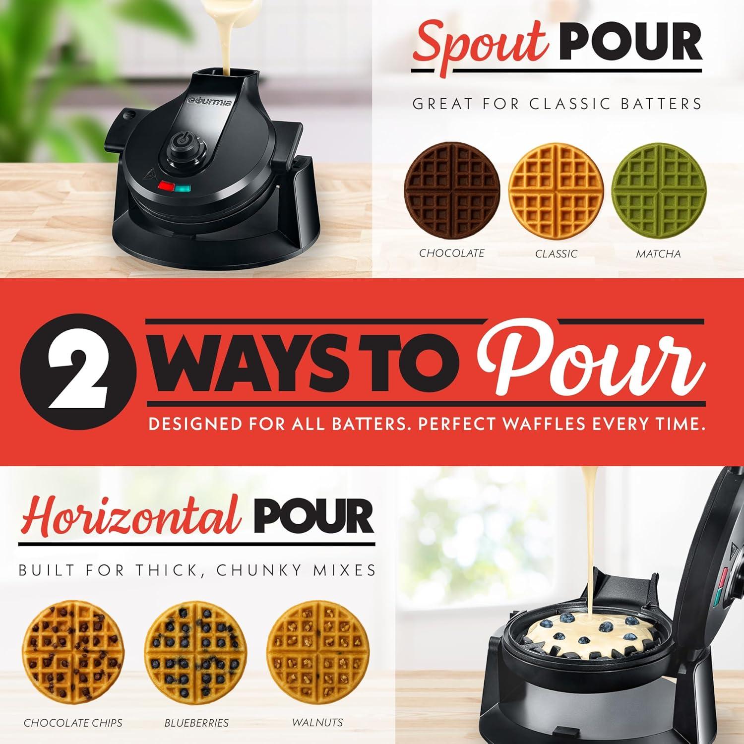 image:imageGourmia Belgian Waffle Maker Nonstick Adjustable Browning Control Cool Touch Handle Indicator Lights Quick Heat amp Upright Storage Compact 1100W Stainless SteelBlack