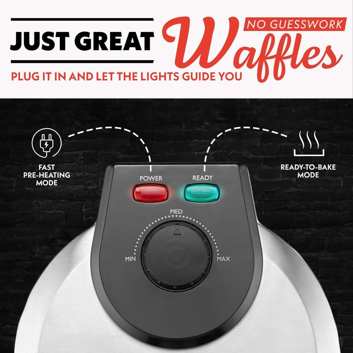image:imageGourmia Belgian Waffle Maker Nonstick Adjustable Browning Control Cool Touch Handle Indicator Lights Quick Heat amp Upright Storage Compact 1100W Stainless SteelStainless Steel