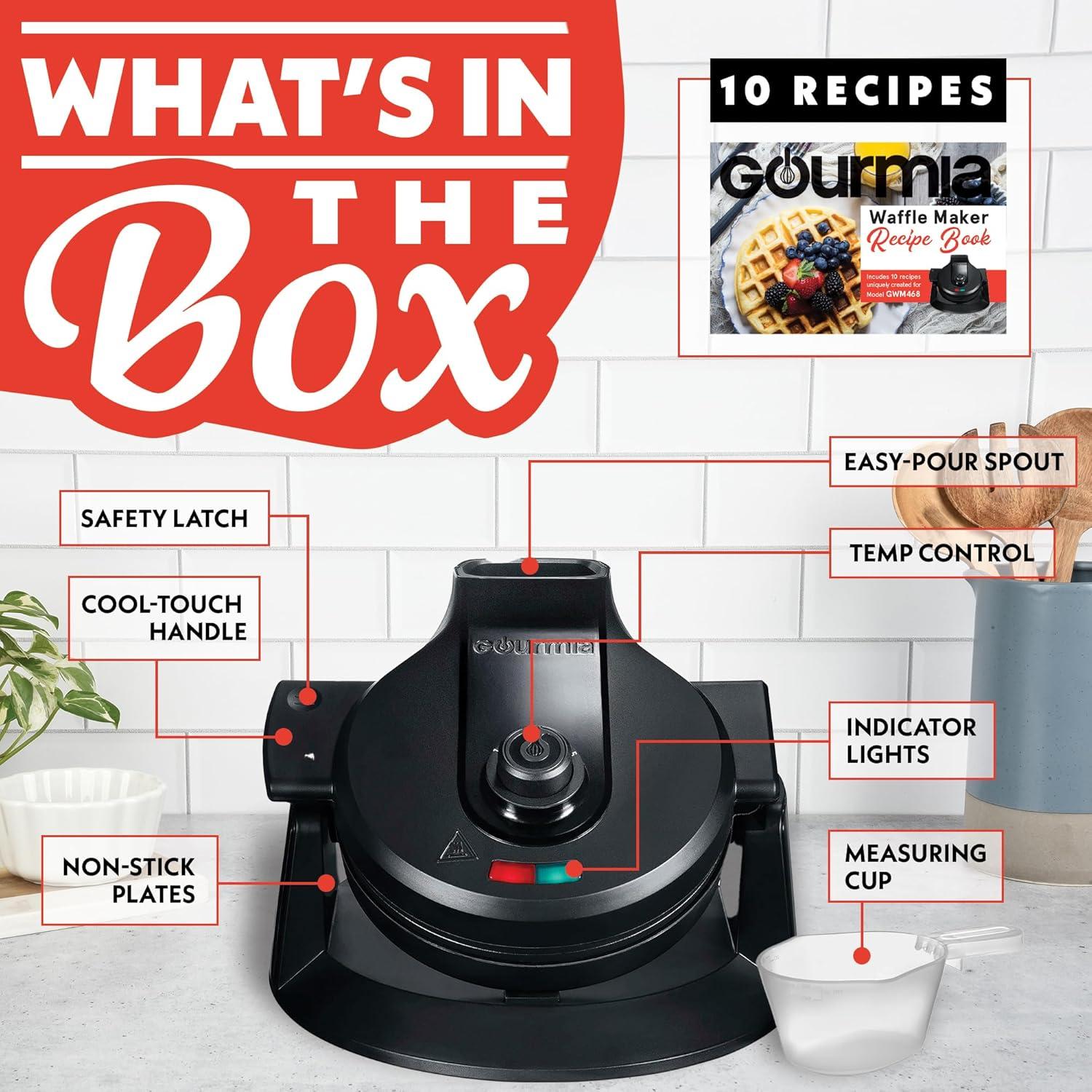 image:imageGourmia Belgian Waffle Maker Nonstick Adjustable Browning Control Cool Touch Handle Indicator Lights Quick Heat amp Upright Storage Compact 1100W Stainless SteelBlack