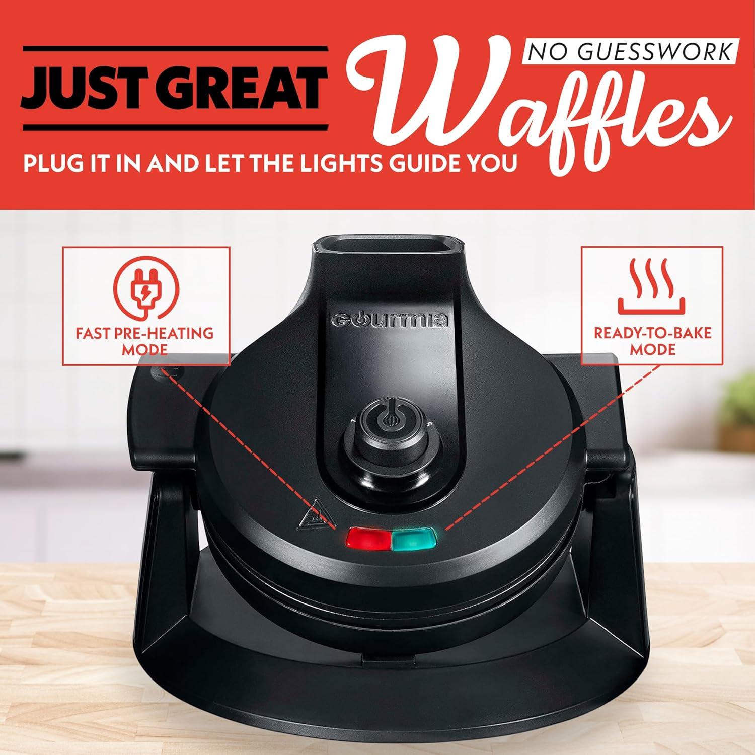 image:imageGourmia Belgian Waffle Maker Nonstick Adjustable Browning Control Cool Touch Handle Indicator Lights Quick Heat amp Upright Storage Compact 1100W Stainless SteelBlack