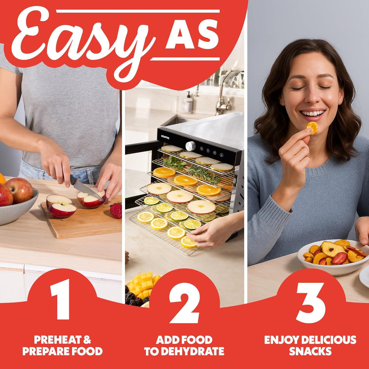 image:imageGourmia Digital Food Dehydrator 6 Stainless Steel Trays 360 Airflow OneTouch Presets Adjustable Temp 95165F Timer Glass Door Quiet Operation 600W Healthy Snacks Jerky Fruits amp More