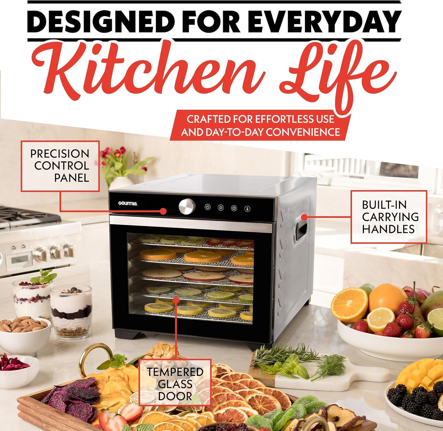 image:imageGourmia Digital Food Dehydrator 6 Stainless Steel Trays 360 Airflow OneTouch Presets Adjustable Temp 95165F Timer Glass Door Quiet Operation 600W Healthy Snacks Jerky Fruits amp More