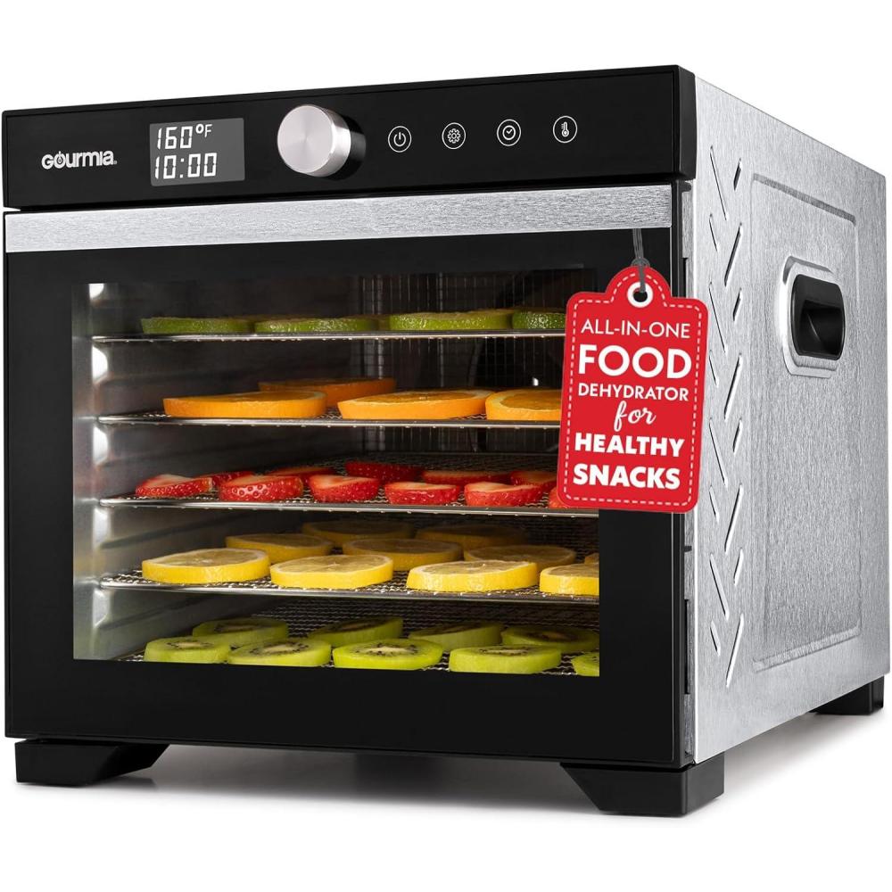image:imageGourmia Digital Food Dehydrator 6 Stainless Steel Trays 360 Airflow OneTouch Presets Adjustable Temp 95165F Timer Glass Door Quiet Operation 600W Healthy Snacks Jerky Fruits amp More