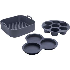 Gourmia Air Fryer Accessories Set – 3 Piece Silicone, Liner, Egg Bite Cooker, 7-Hole Cupcake Mold, BPA-Free, Nonstick, Heat Resistant 445°F, Dishwasher Safe, Food Grade